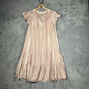 KNOX ROSE Dress Medium Pink White Tie-Dye Ruffled Sleeve Boho Western Beach
